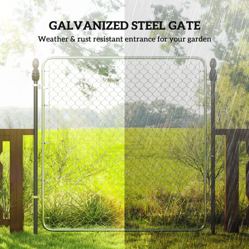 Outsunny Garden Gate Chain Link Fence Gate, Galvanized Steel Garden Door for Yard Entrance Way, 70.9 x 70.9 in., Silver
