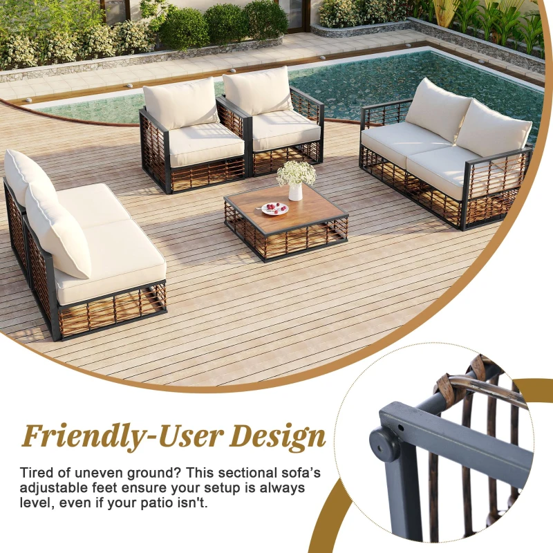 All-Weather Patio Sectional with Cushions & Coffee Table, Metal Furniture with Modular Design for Garden, 25" L x 25" W x 24" H, Dark grey