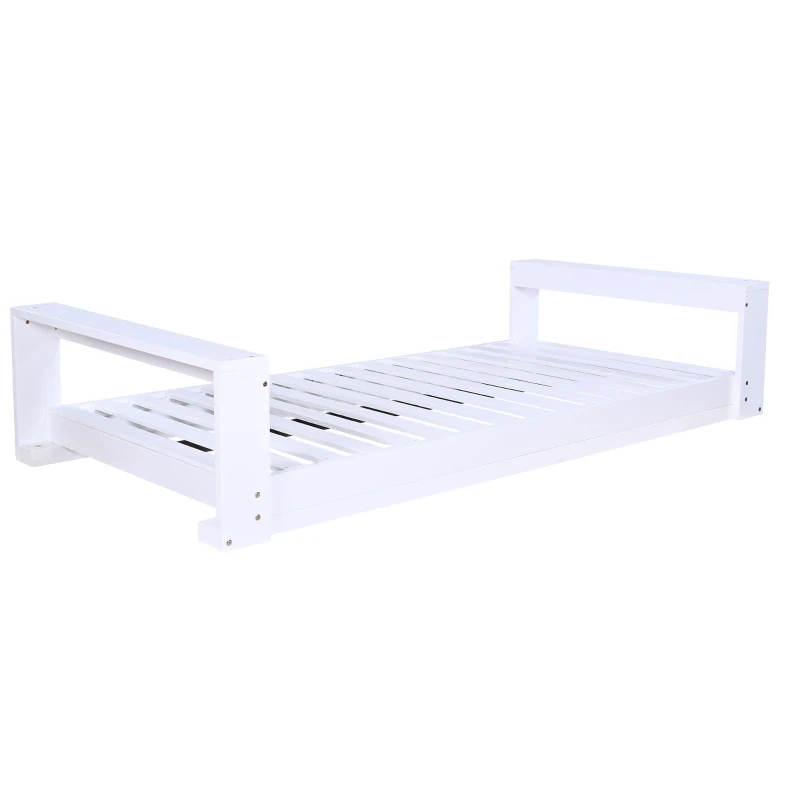 Twin Porch Swing Bed with Acacia Wood Frame & Hemp Ropes, Outdoor Hanging Daybed for Patio & Garden, 86'' L x 41.5'' W x 17.5'' H, White