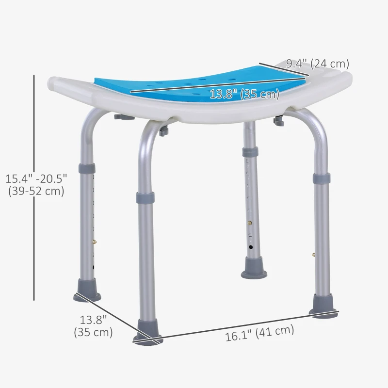 HOMCOM Height Adjustable Shower Chair, 20.5"W Aluminum Shower Stool for Inside Shower with Suction Cup Feet, EVA Padded Bath Seat for Senior, Elderly, Disabled