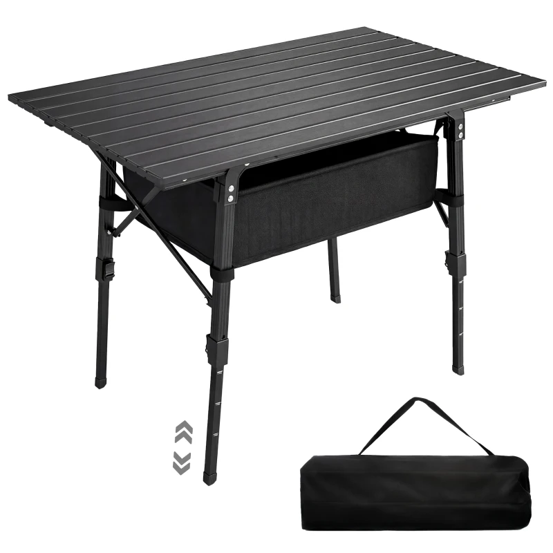 Outsunny 3ft Aluminum Small Folding Table, Portable Camping Table with Storage Bag, Carry Bag for Outdoor Picnic BBQ, Black