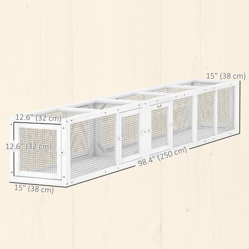 PawHut Cat Tunnel, Outdoor Cat Enclosure with Combinable Design, 8 Doors, 98" Kitty Toys for House, Window, Cage, White