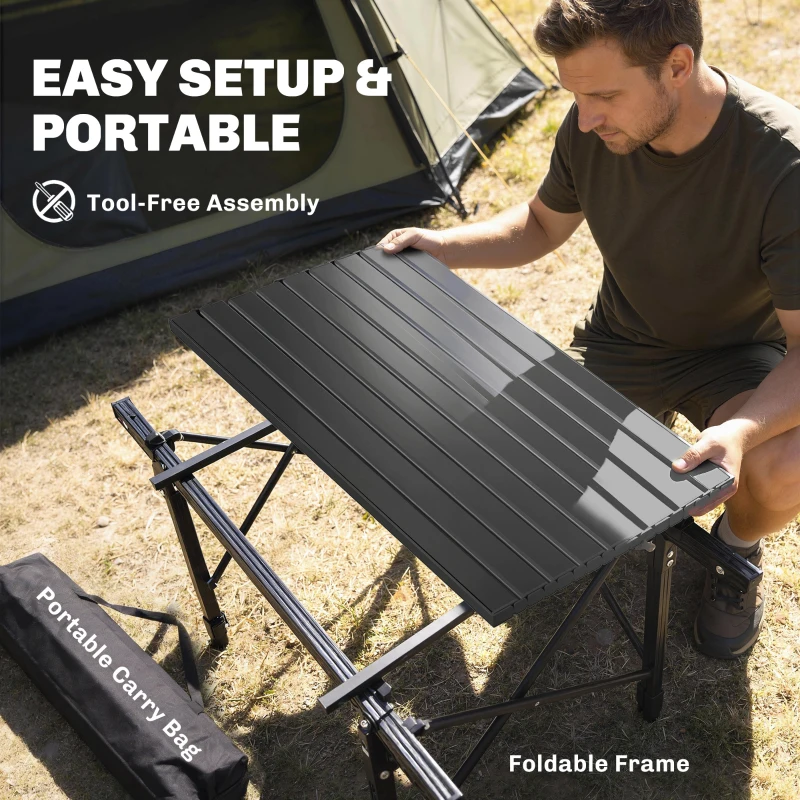 Outsunny 3ft Aluminum Small Folding Table, Portable Camping Table with Storage Bag, Carry Bag for Outdoor Picnic BBQ, Black