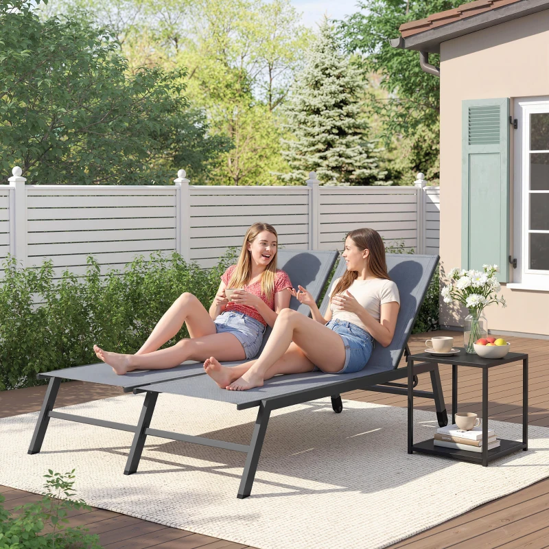 Outsunny Chaise Lounge Chair for 2 Person, Outdoor Lounge Chair with 5-Position Adjustable and Wheels