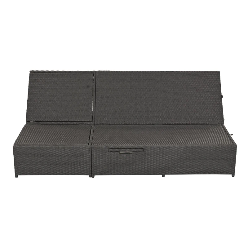 Outdoor Patio Sunbed with Adjustable Backrest & Side Tray, Wicker Rattan Lounger with Thick Cushion, 47" L x 29.5" W x 15" H, Gray