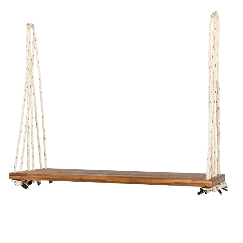 Acacia Wood Porch Swing with 10.8 FT Hemp Ropes, Cushion, 2 Pillows, Hanging Porch Swing Bench for Patio, 63'' L x 23.5'' W x 2'' H, Natural
