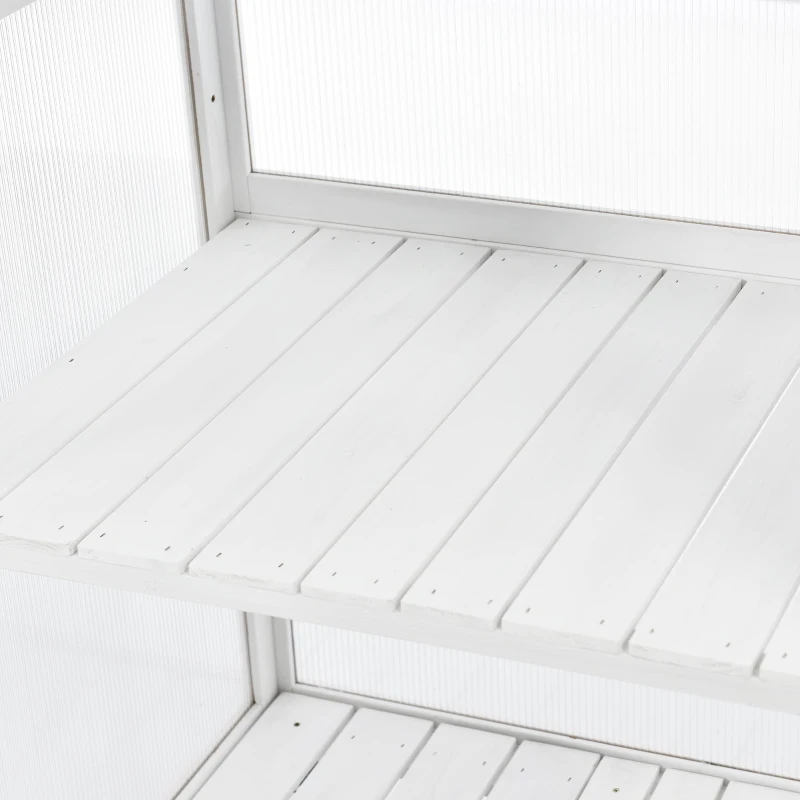 Portable Wood Greenhouse with Openable Roof & 3-Tier Shelf, Vertical Cold Frame for Indoor Outdoor Use, 31.5'' L x 22.5'' W x 62'' H, White