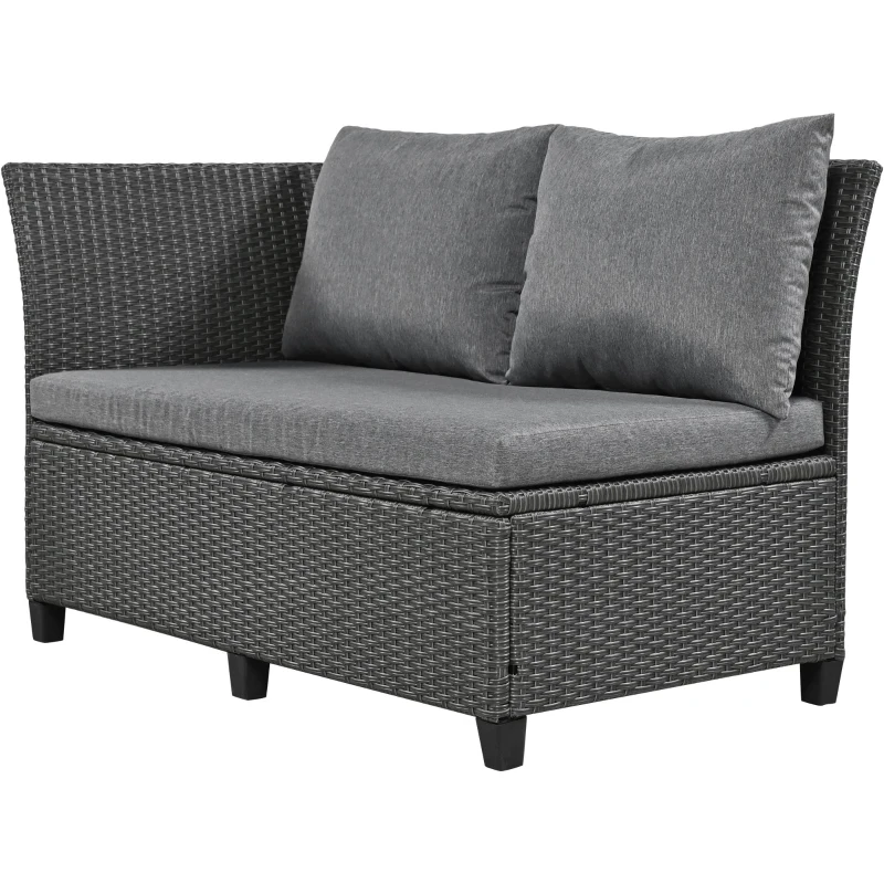 5-Piece Rattan Patio Sofa with Extendable Side Table & Dining Table, All-Weather Wicker Sectional for Garden, 47" L x 27.5" W x 27.5" H, Gray