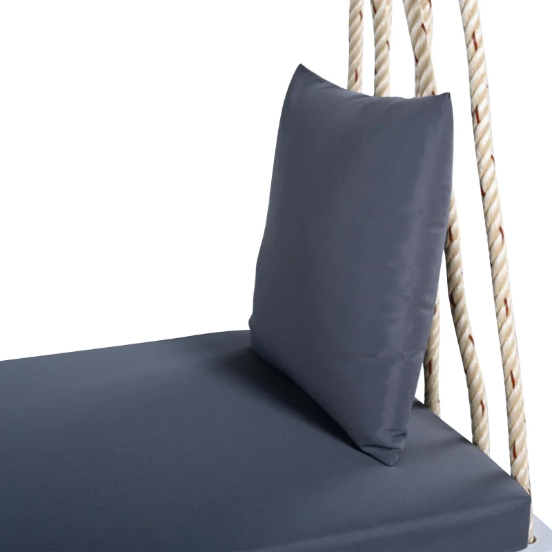 Patio Wooden Swing Chair with 10.8FT Hemp Rop, Hanging Acacia Wood Porch Swing with Cushion & Pillow, 63'' L x 23.5 W x 2'' H, White