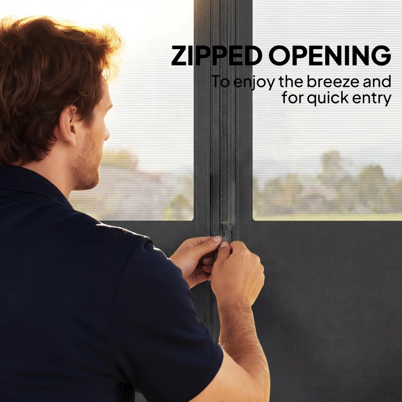 Outsunny Gazebo Curtains, 10' x 10' Universal Replacement Privacy Curtain, 4-Panels Sidewall with Roll up Mesh Windows, Dark Grey