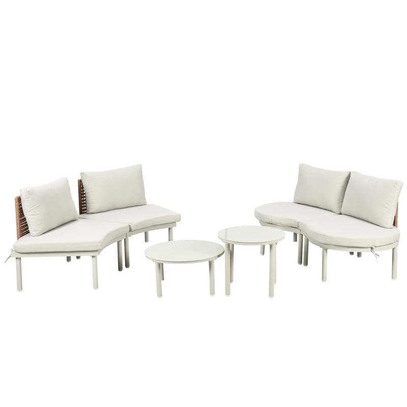 6-Piece Half Moon Patio Set with 2 Nesting Table for Backyard, Modular Wicker Sectional Sofa with Cushion, 34.5'' L x 25.5'' W x 12.5'' H, Beige
