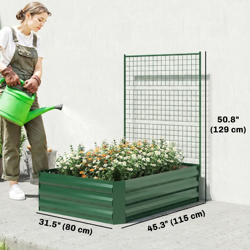 Outsunny Galvanized Raised Garden Bed with Trellis for Climbing Plants, Outdoor Planter Box with Open Bottom, Green