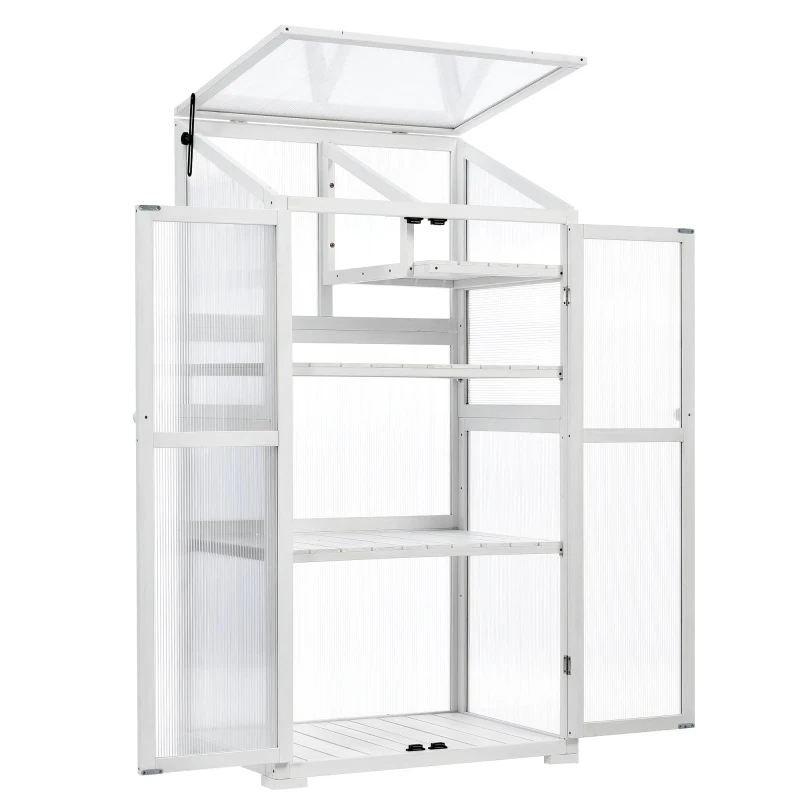 Portable Wood Greenhouse with Openable Roof & 3-Tier Shelf, Vertical Cold Frame for Indoor Outdoor Use, 31.5'' L x 22.5'' W x 62'' H, White