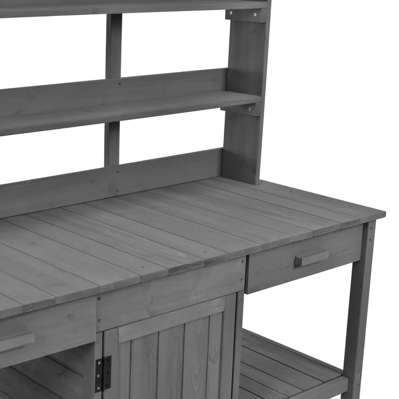 Outdoor Potting Bench with 2 Drawers, Cabinet & Open Shelf, Farmhouse Garden Workstation for Backyard, 50'' L x 19.5'' W x 66'' H, Gray
