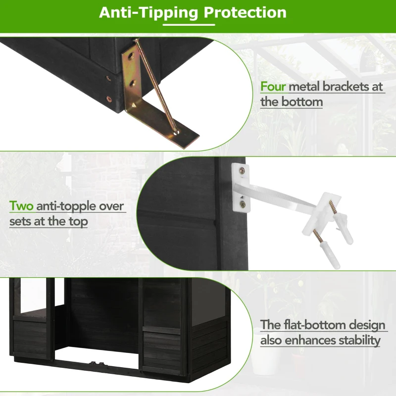 Walk-In Wooden Greenhouse with 2 Folding Shelf & 4 Skylight, Sturdy Fir Wood Cold Frame for Backyard, 58'' L x 29'' W x 78'' H, Black