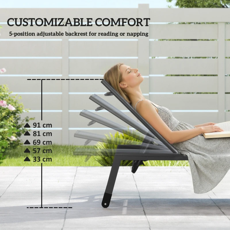 Outsunny Chaise Lounge Chair for 2 Person, Outdoor Lounge Chair with 5-Position Adjustable and Wheels