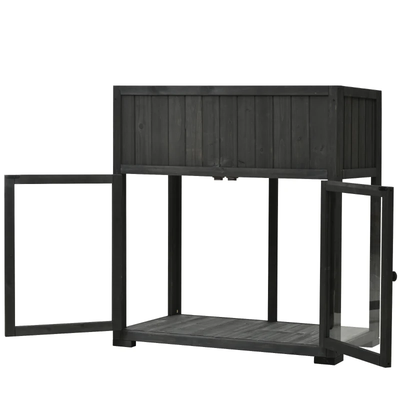 Mini Wood Cold Frame Greenhouse with Wheels for Patio, Elevated Garden Bed for Indoor Outdoor Use, 35.5" L x 17.5" W x 37.5" H, Black