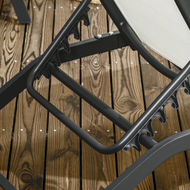 Outsunny Outdoor Lounge Chair Set of 2, Tanning Chair with Wheels, Breathable Mesh for Patio, Backyard, Poolside, Cream White