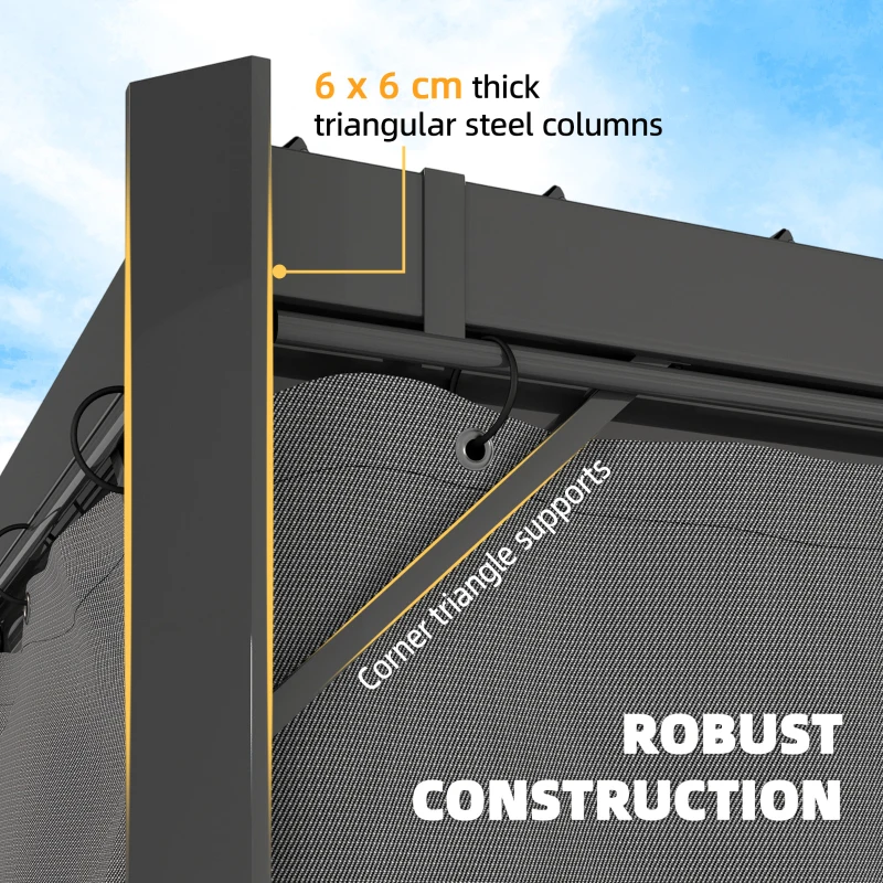 Outsunny 10 x 13 ft Louvered Pergola with Steel Roof, Curtains, Outdoor Metal Pergola Gazebo with Drainage Gutters, Grey