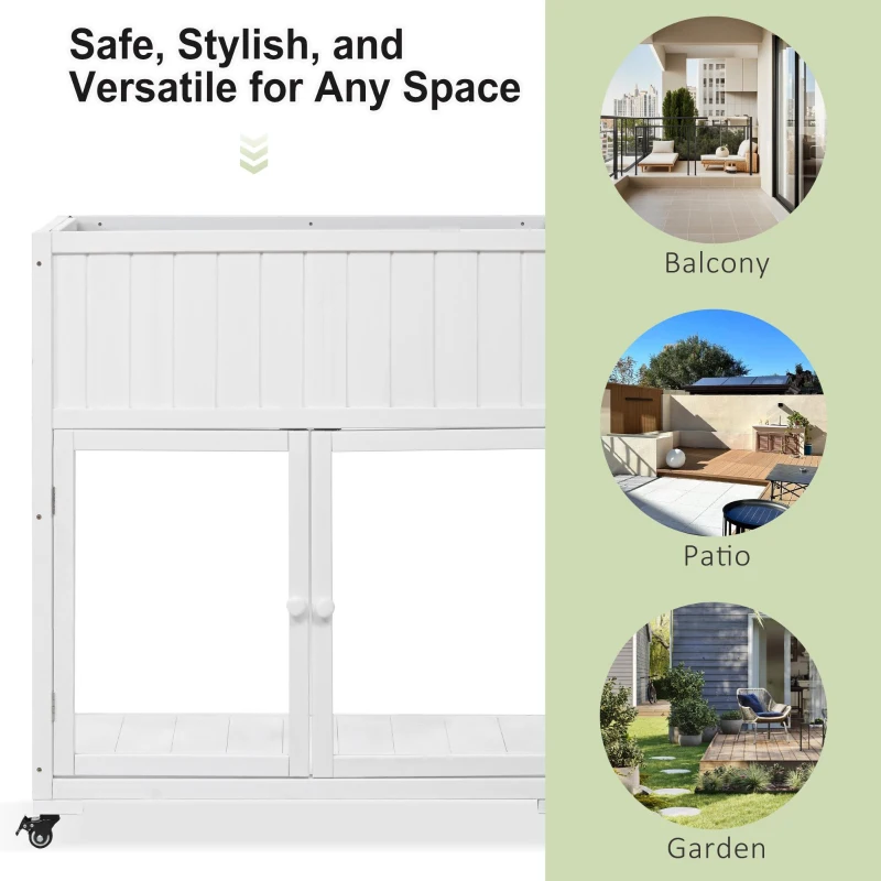 Mini Wood Cold Frame Greenhouse with Wheels for Patio, Elevated Garden Bed for Indoor Outdoor Use, 35.5" L x 17.5" W x 37.5" H, White