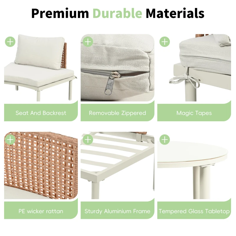 6-Piece Half Moon Patio Set with 2 Nesting Table for Backyard, Modular Wicker Sectional Sofa with Cushion, 34.5'' L x 25.5'' W x 12.5'' H, Beige