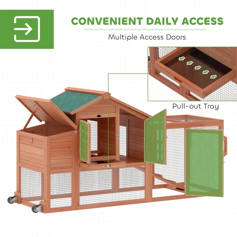 PawHut Chicken Coop with Run Mobile Wooden Hen House with Nesting Box Pull-out Tray for 1-2 Chickens Orange