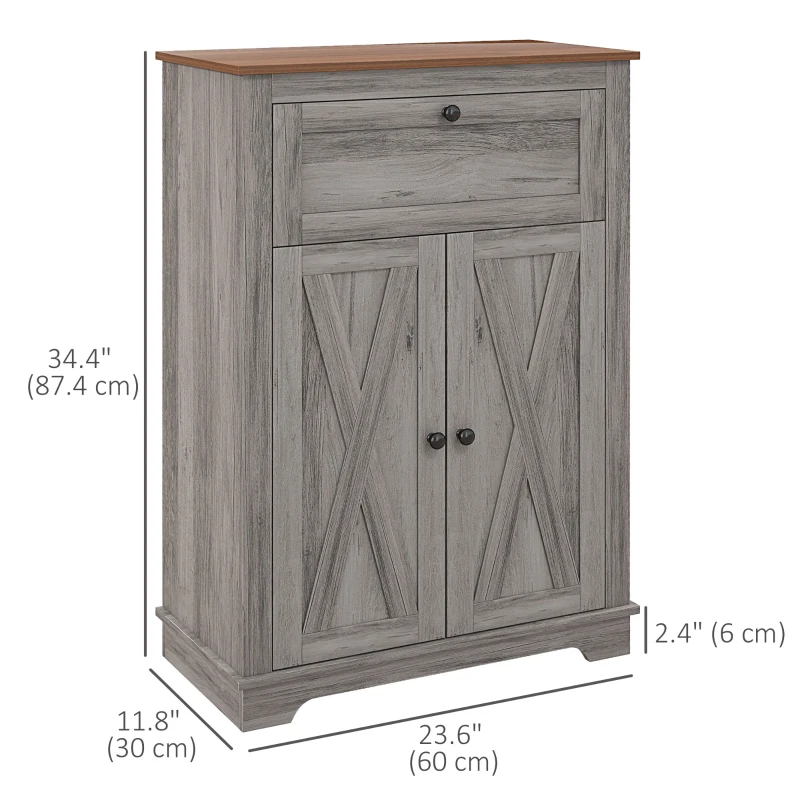 HOMCOM Storage Cabinet Farmhouse Sideboard Storage Cabinet with Doors and Drawer for Kitchen, Living Room, Grey Wash