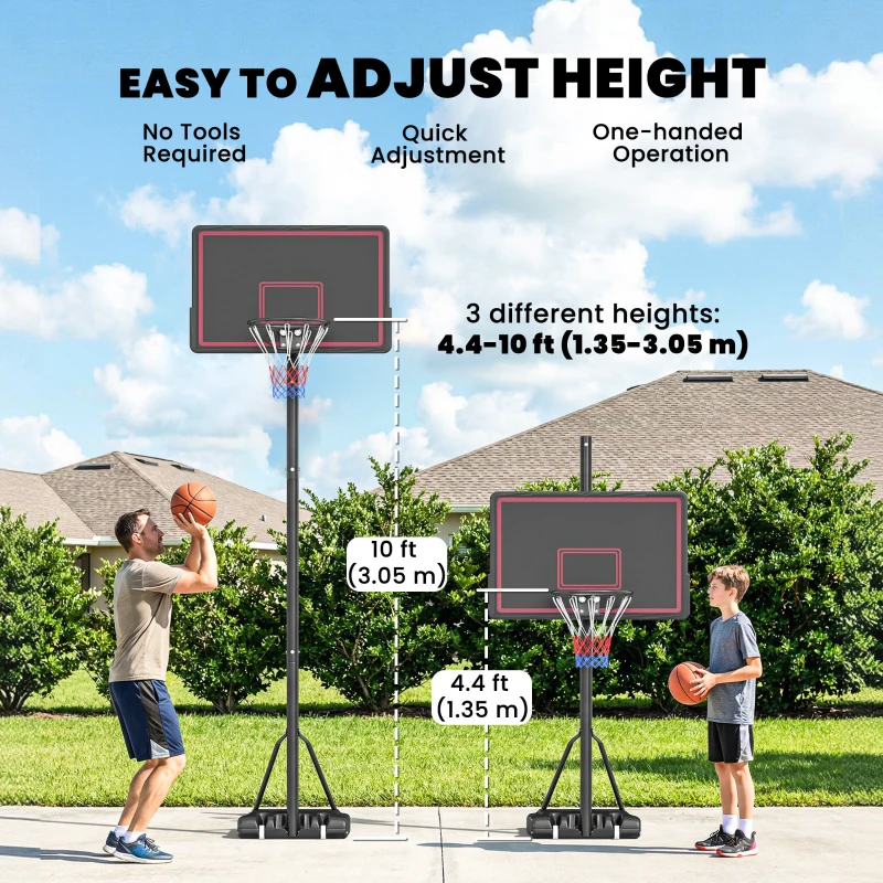 Soozier Portable Basketball Hoop Outdoor, 4.4-10ft Adjustable Height Basketball Goal with Wheels, Fillable Base and Sandbag