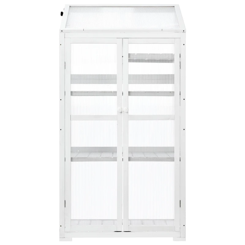 Portable Wood Greenhouse with Openable Roof & 3-Tier Shelf, Vertical Cold Frame for Indoor Outdoor Use, 31.5'' L x 22.5'' W x 62'' H, White