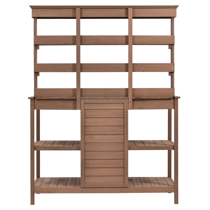 Farmhouse Wooden Potting Bench with 2 Drawer & Cabinet, Outdoor Garden Workstation with Storage Shelf, 50'' L x 20'' W x 66'' H, Brown