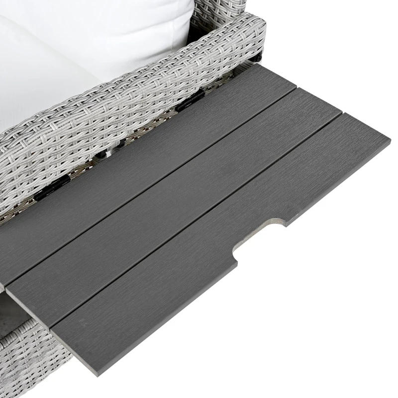 5-Piece Rattan Patio Sofa with Extendable Side Table & Dining Table, All-Weather Wicker Sectional for Garden, 47" L x 27.5" W x 27.5" H, White