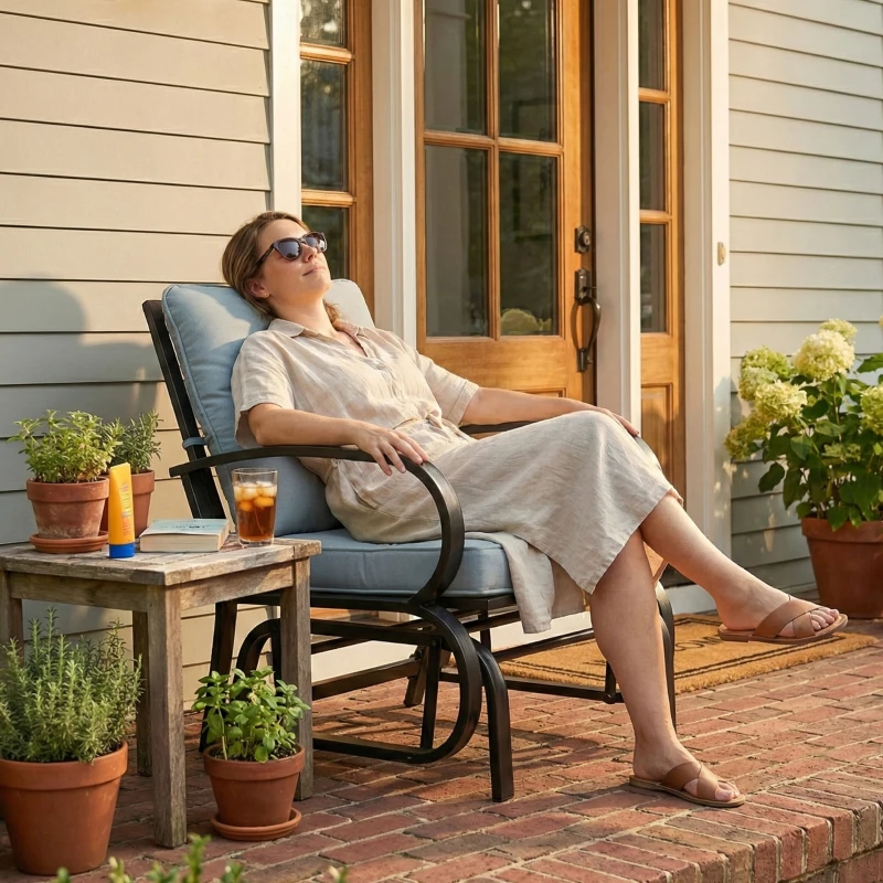 Outsunny Patio Glider, Outdoor Glider Chair with Cushions, Steel Frame, Curved Armrests, Light Grey