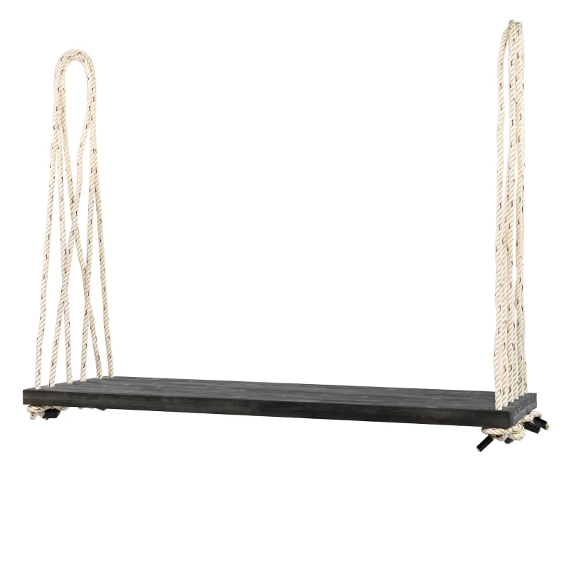 Acacia Wood Porch Swing with 10.8FT Hemp Rope for Adults, Durable Hanging Swing Bench with Cushion, 63" L x 23.5" W x 2" H, Brown