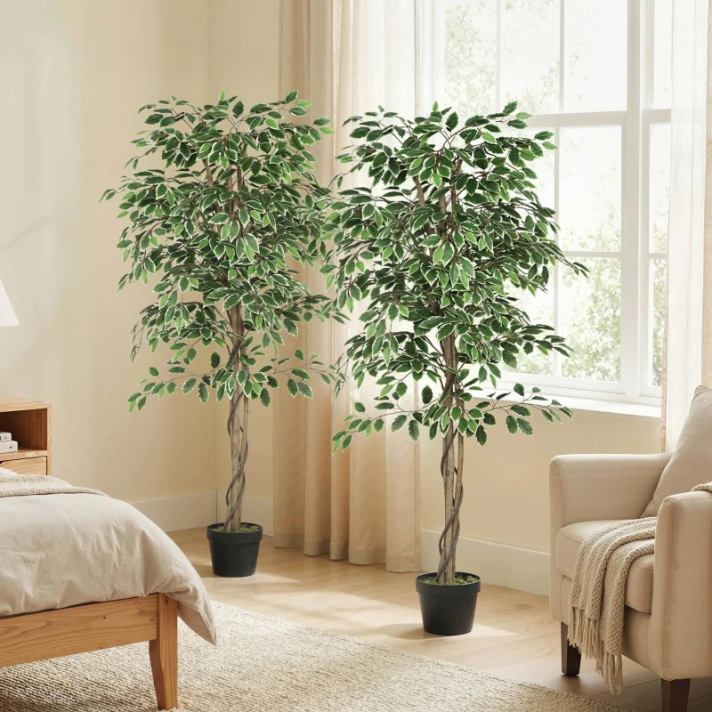 Outsunny 5.3 FT Artificial Tree, Indoor Fake Ficus with Pot, for Home Office Living Room Decor