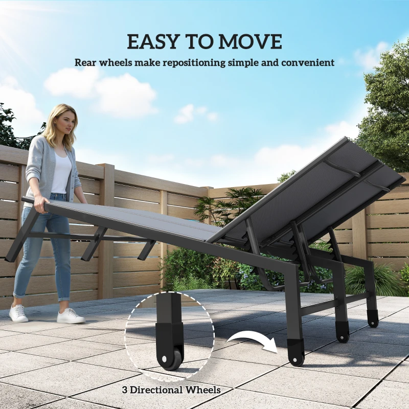 Outsunny Chaise Lounge Chair for 2 Person, Outdoor Lounge Chair with 5-Position Adjustable and Wheels