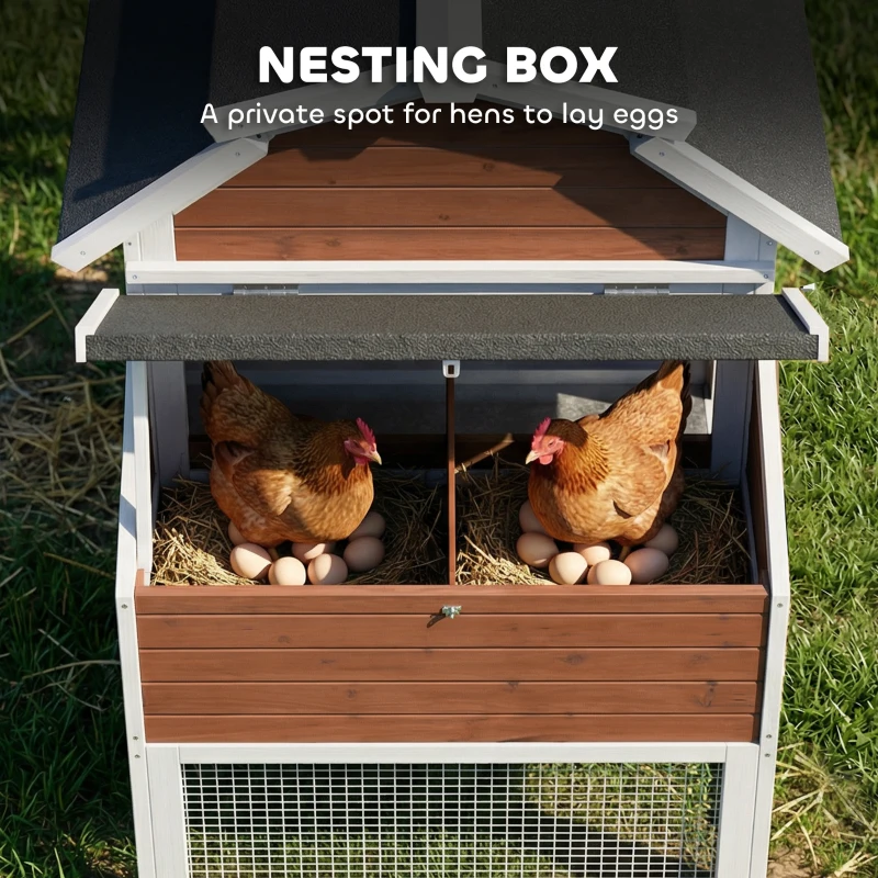 PawHut 71" Chicken Coop for 3 Chickens, Wooden Hen House with Run, Removable Tray, Nesting Box, Waterproof Asphalt Roof