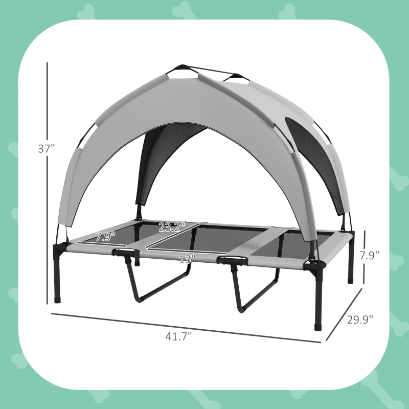 PawHut Elevated Dog Bed with Canopy, Raised Outdoor Pet Bed for Camping with Washable Breathable Mesh, 42" x 30" x 37"