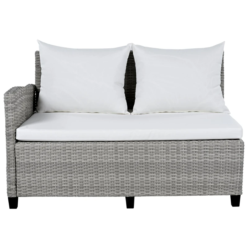 5-Piece Rattan Patio Sofa with Extendable Side Table & Dining Table, All-Weather Wicker Sectional for Garden, 47" L x 27.5" W x 27.5" H, White