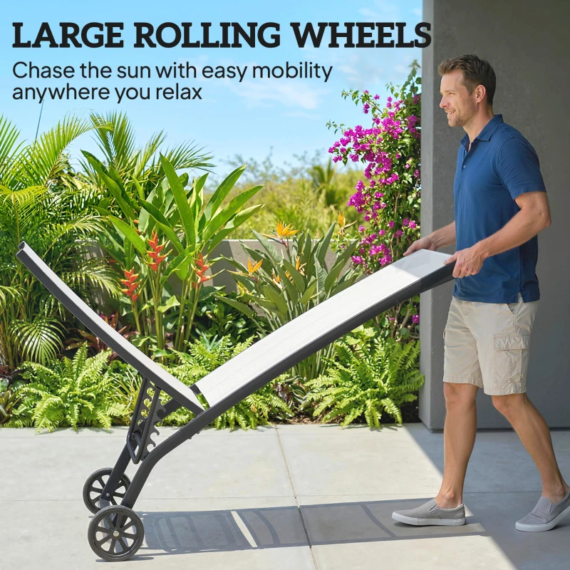 Outsunny Outdoor Lounge Chair Set of 2, Tanning Chair with Wheels, Breathable Mesh for Patio, Backyard, Poolside, Cream White