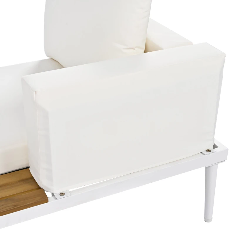 2 In 1 Outdoor Daybed with Wood Side Table for Patio, Convertible Padded Chaise Lounge with Adjustable Leg, 59" L x 55" W x 21" H, Beige