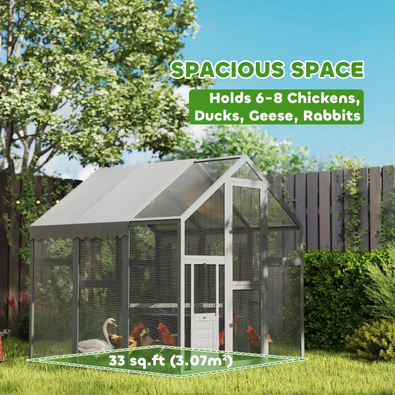 PawHut Large Wooden Chicken Run with Waterproof & Anti-UV Cover, for 6-8 Chickens, for Backyard, Farm, 5.5' x 6' x 6'