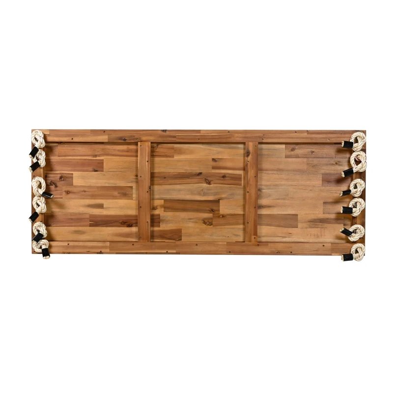 Acacia Wood Porch Swing with 10.8 FT Hemp Ropes, Cushion, 2 Pillows, Hanging Porch Swing Bench for Patio, 63'' L x 23.5'' W x 2'' H, Natural