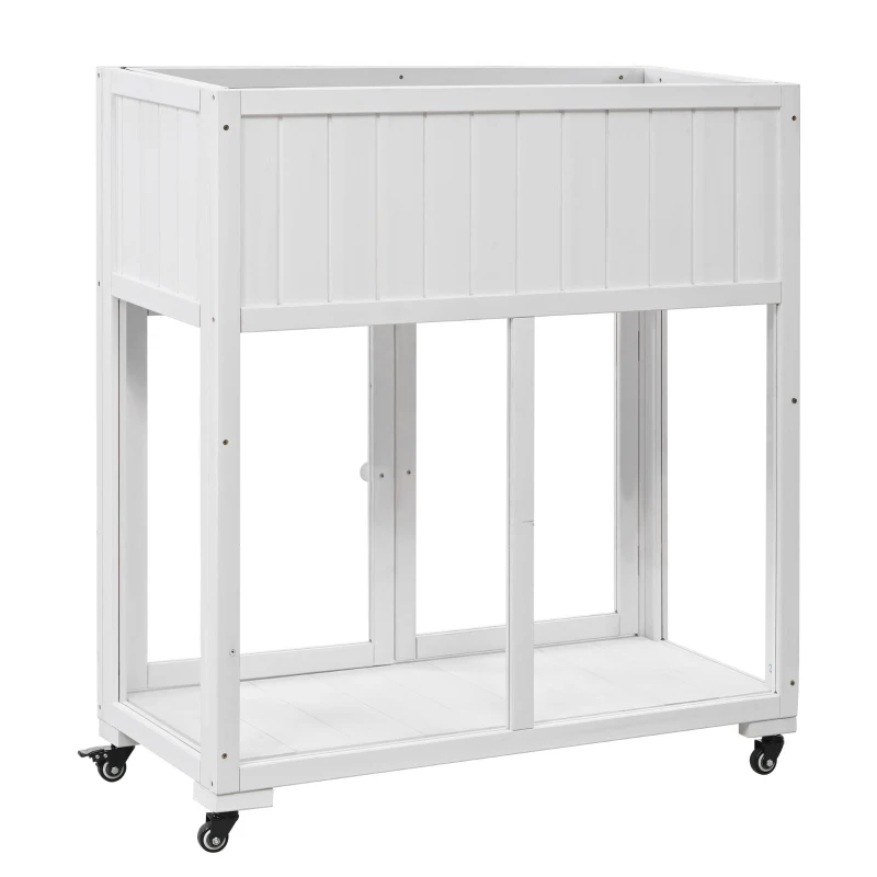 Mini Wood Cold Frame Greenhouse with Wheels for Patio, Elevated Garden Bed for Indoor Outdoor Use, 35.5" L x 17.5" W x 37.5" H, White