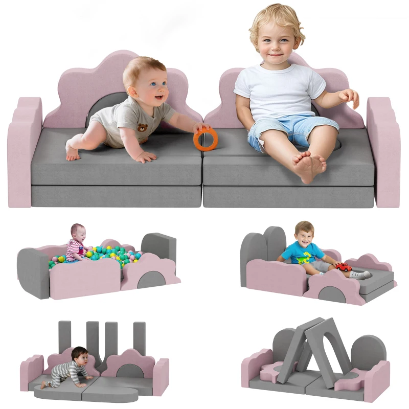 Qaba 12-Piece Climbing Toys for Toddlers with Ball Pit (Balls not Included), Indoor Climb and Crawl Activity Play Set, Grey