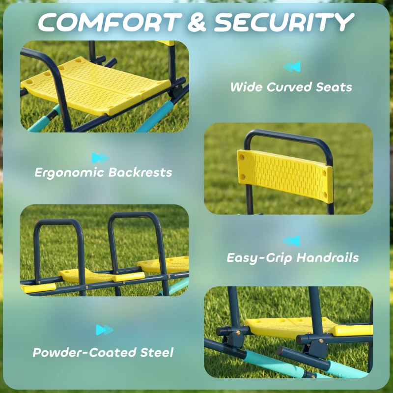 Qaba Teeter Totter Seesaw for Kids, 2 in 1 Metal Rocking Seesaw for Toddlers Age 3-8, Playground Equipment for Backyard