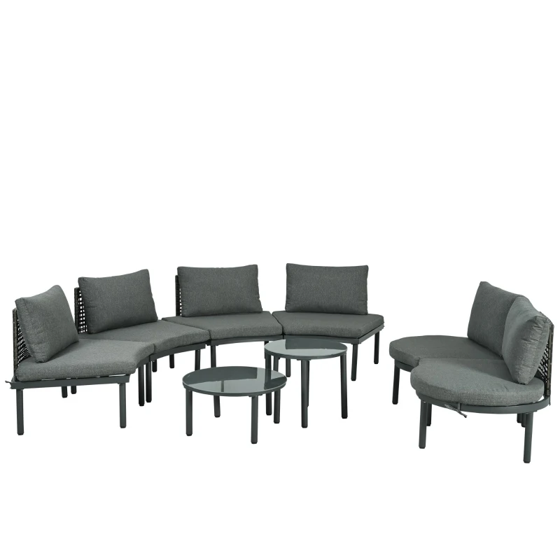 8-Piece Half Moon Sectional Sofa with 2 Coffee Table & Cushion, PE Wicker Patio Furniture for Backyard, 34.5'' L x 25.5'' W x 12.5'' H, Gray