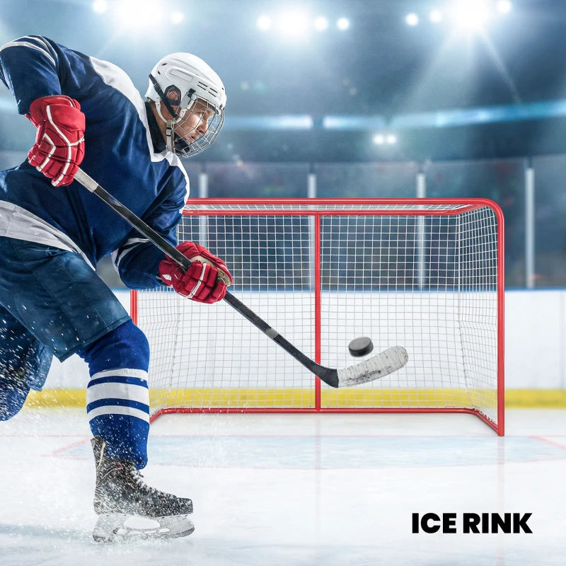 Soozier 5' x 4' Mini Hockey Goal, Easy Setup Hockey Net with Metal Frame, Lightweight & Portable