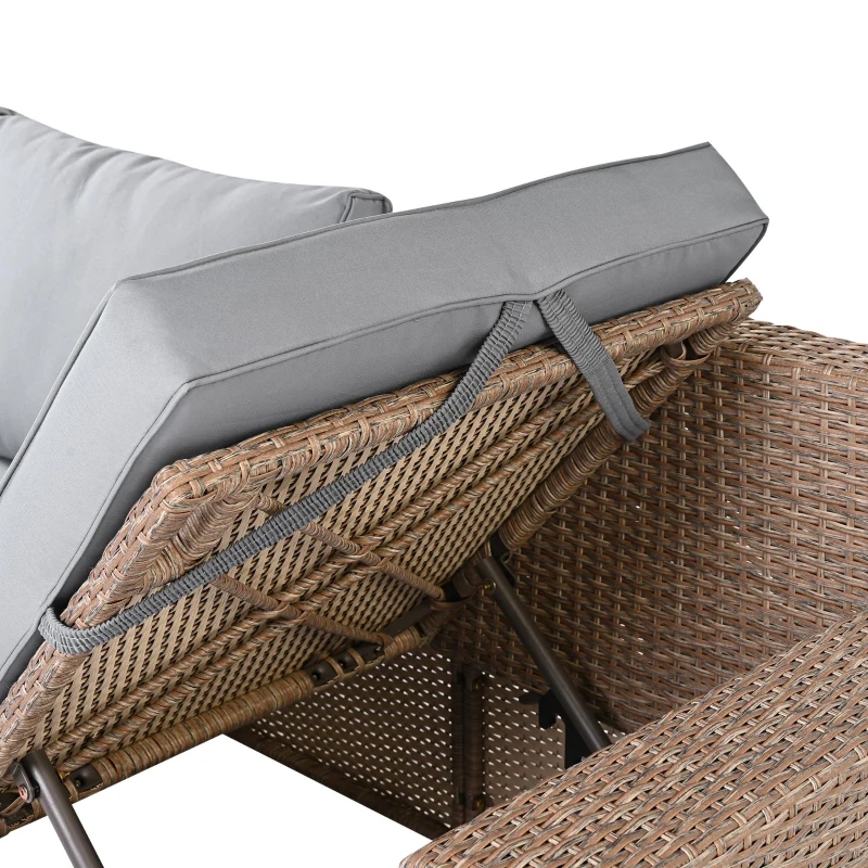 6-Piece Patio Rattan Set with Adjustable Lounger & Storage Box, All-Weather Wicker Furniture for Garden, 75.5" L x 27.5" W x 28.5" H, Natural