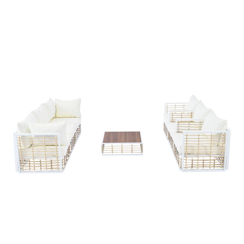 All-Weather 7-Piece Patio Sectional with Cushions & Coffee Table, Metal Furniture with Modular Design for Garden, 25" L x 25" W x 24" H, White