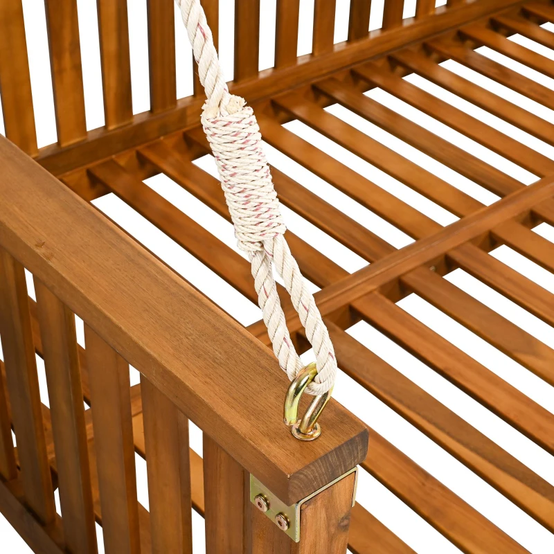 Minimalist Twin Swing Bed with Ropes for Patio & Backyard, Wood Porch Swing with Safe Sloped Design, 79" L x 41.5" W x 21" H, Teak